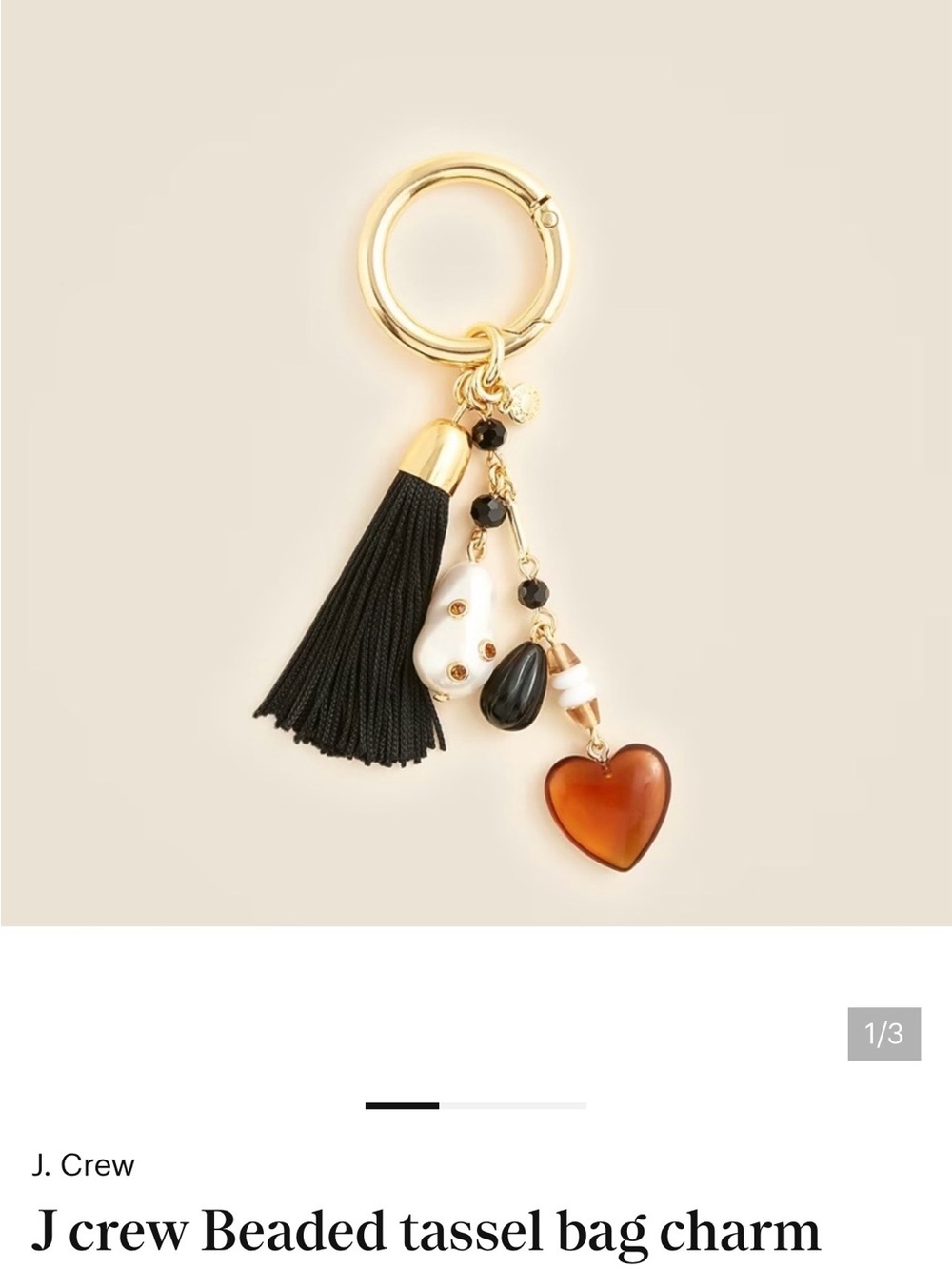 J. Crew Black Tassel and Amber Heart Beaded Key Charm
